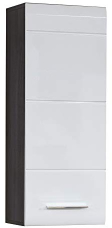 trendteam smart living - Line - Kommode - Weiß Hochglanz/Grau - Hängeschrank mit 1 Tür (rechts oder Links verstellbar) und 1 Einlegeboden - (BxHxT) 30 x 77 x 24 cm - chromglänzende Griffe