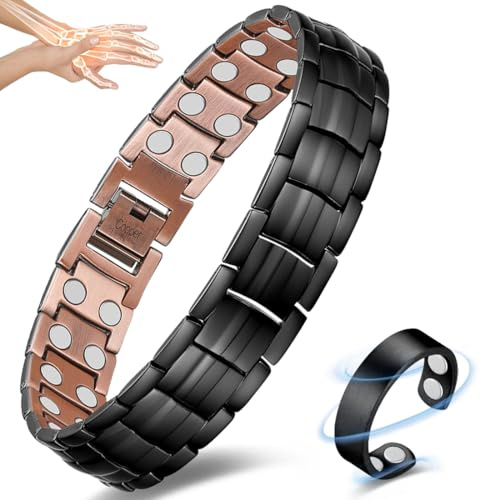 Vicmag Copper Bracelet for Men Ultra Strength Magnetic Double Row 99.99% Pure Copper Adjustment Tool & Gift Box (Black)