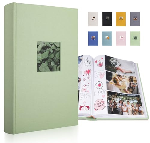 1DOT2 Einsteckalbum 10x15 300 Fotos, Leinen Fotoalbum, Salbeigrün