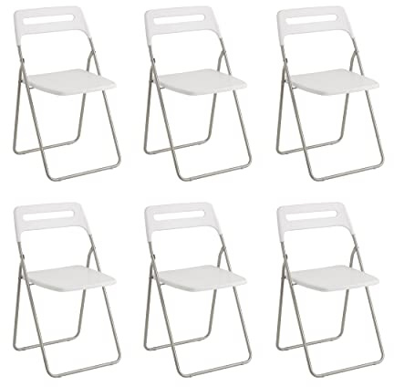 Baroni Home Silla Plegable para Ahorrar Espacio, Silla de Comedor para Interior y Exterior con Estructura de Acero, 42x38x78 cm (Blanco, 6)