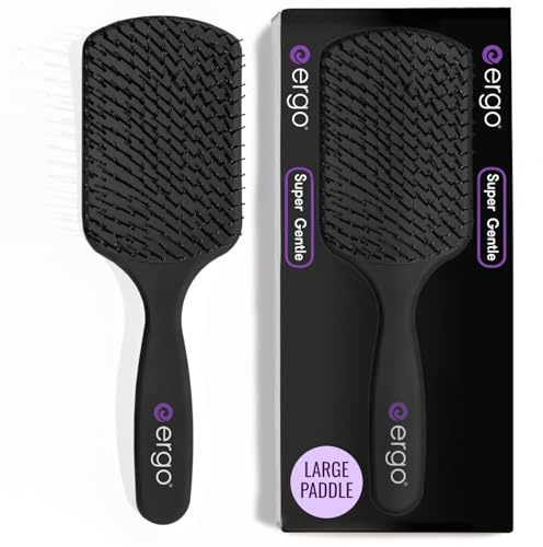 ERGO Super Gentle Large Paddle Brush for Blow Drying - Hair Brushes for Women with Thick or Thin Hair - Dual Hairbrush for Women - Detangler Hair Brush - Gently Detangles Curly or Wet Hair - ERG1000
