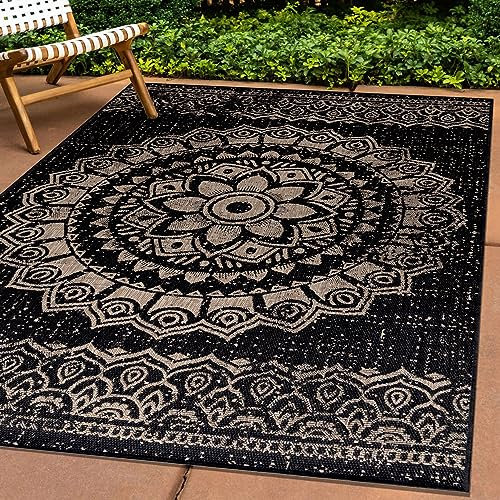 Carpettex Outdoor Teppich Wetterfest 280x370 cm Sisal Optik Schwarz - Ideal für Balkon, Garten, Terrasse, als Küchenteppich - Teppich Waschbar, Flachgewebe, Pflegeleicht, Vintage Design
