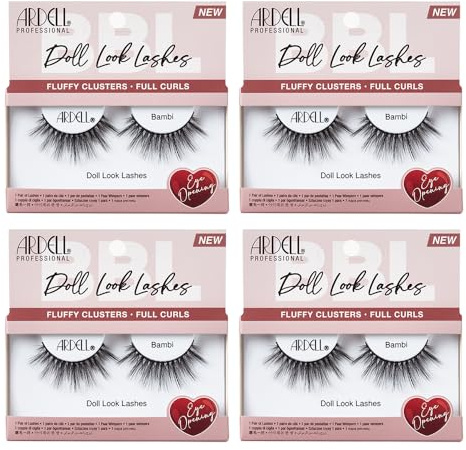 Ardell Doll Look Lashes Bambi – Fluffy Cluster Natural Look False Eyelashes, Full Curls for Big Eye Effect, Lightweight Reusable Wispy Lashes Strips, 4 Pack