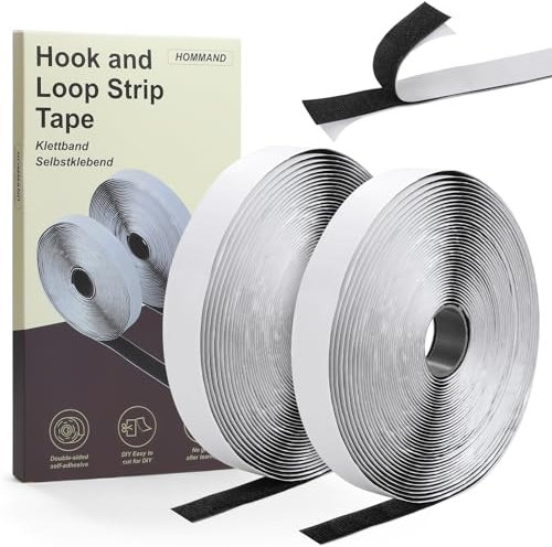 HOMMAND Klettband Selbstklebend Extra Stark, Doppelseitig Klebende mit Klettverschluss Selbstklebendes Klebepad Flauschband und Hakenband, Premium Klettverschluss selbstklebend, 20mm x 10m, Schwarz