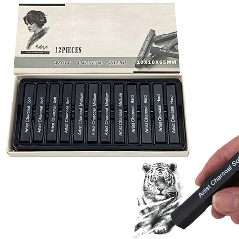 Helweet Crayons Dessin, Crayons de Croquis, Crayons Fusains, Charbon Crayons, Crayons de Dessin Professionnels, Convient Pour Peindre, Dessiner, Écrire, Concevoir, 12 Pièces(4 Doux + 4 Moyen + 4 Dur)