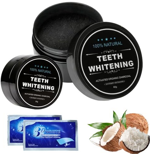 2 Stücke Zahnweiss Teeth Whitening Powder - Zahnweiß Pulver Natürliche Kokosnuss Aktivkohle Zahnaufhellung Teeth Cleaning For White Teeth 2 Packungen Zahnpasta Gratis