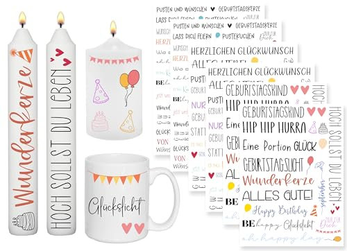 Sugeru 6 PCS Kerzentattoo (200+ Muster), Wassertransferdruck | wasserschiebefolie kerzen | kerzenaufkleber sticker | Kerzen dekorieren | Happy Birthday, Geburtstag, Kerzen beschriften(GeburtstagⅡ)