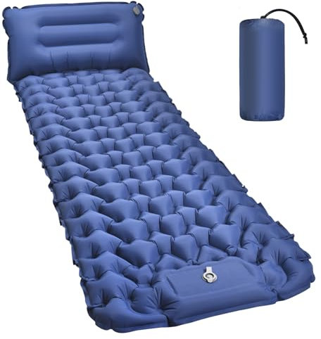 Amtake Isomatte Selbstaufblasend, 10CM Hoch Luftmatratze Camping Kleines Packmaß, Aufblasbare Isomatte Ultraleicht mit Fußpumpe, Wasserdichtes Schlafmatte für Outdoor, Wandern, Strand