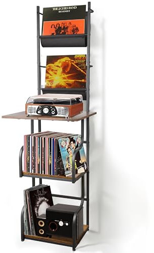 Aolawco Record Player Stand, Vinyl Record Storage Stand with 5 Tier Record Player Table, 57 X 12 X 14 Holds 100 Albums, Holder Cabinet for Living Room, Bedroom and Magazine Turntable