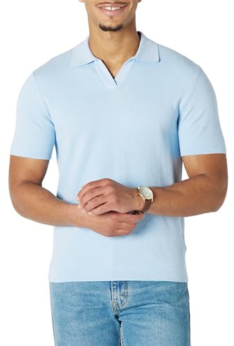Amazon Essentials Polo en Tricot à Manches Courtes pour Homme, Coupe Classique, Bleu Ciel, Taille XL