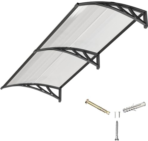 Markis, markiser för hus, 81 x 203 cm dörrmarkis, yttre fönsterbaldakin med premium plaststålfäste polykarbonatskydd UPF 50+ UV, regn- och snöskydd för veranda, uteplats, däck