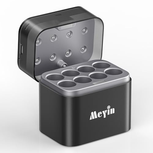Meyin Rechargeable AA Batteries Charger, 15W Fast Charger for AA Lithium & NiMH Batteries, 8 Individual Fast Charging Slots, Magnetic Flip-top Box Design, USB-C Input Port (Adapter Not Included)