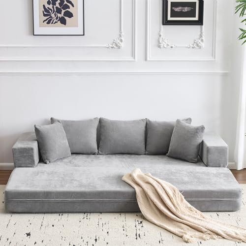 EROMMY Schlafsofa 200 x 140cm,Faltbare Gästematratze,Faltbares Bodensofa mit 5 Kissen,20cm Dick-Gute Unterstützung,Bequem,Öko-Tex-Zertifiziert