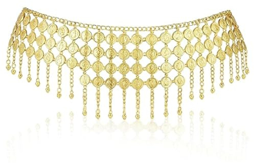 Traje de bailarina del vientre, bufanda de cadera para danza del vientre, falda de lentejuelas doradas, cadena de cinturón ajustable dorada, cadena de cinturón para mujer, fiesta temática de festival
