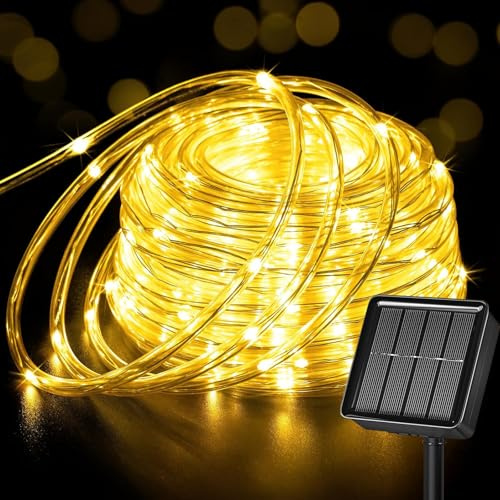 Fonysien 10M 100LEDs Tube de Lumière Solaire Extérieure, Étanche Guirlande Tube Solaire avec 8 Modes LED Guirlande Lumineuse Tube pour Noël Mariage Jardin Piscine