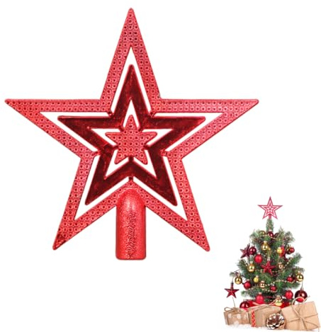 WeddHuis Puntale per Albero di Natale Stella, Glitterato, Vintage, Leggero, Stella di Natale, Punta Albero di Natale, Christmas Decorations, Decorazioni Natalizie (Rosso)