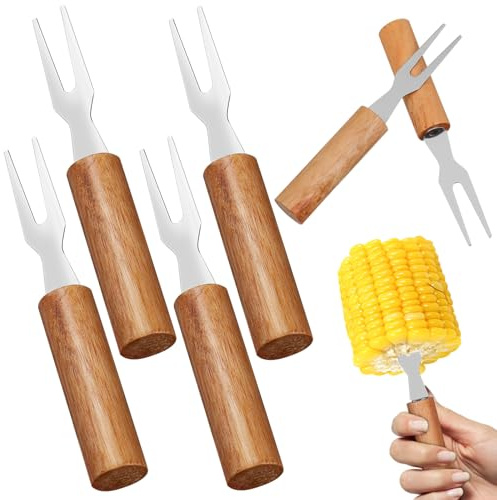 CIYODO 6 Pezzi Forchette Bbq in Acciaio Inossidabile Porta Pannocchia Mais Riutilizzabili con Punta Affilata per Picnic Campeggio e Grigliate Utensili da Cucina Multifunzionali per Frutta