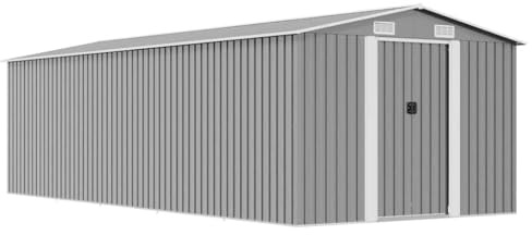 Versear Capanno, Casetta da Giardino, Casetta Attrezzi Giardino, Capanno da Giardino, Capanno per Attrezzi, Capanno Attrezzi da Giardino, in Metallo Grigio 257x580x181 cm