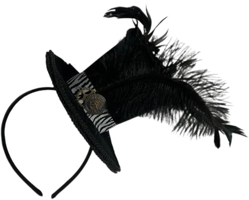 Brxmpn Diadema con Sombrero De Copa De Plumas, Tocado Pequeño, Tocado con Temática De Halloween para Fiesta Temática De Gras, Accesorio De Disfraz
