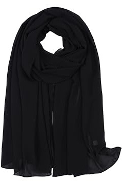 Louisabelle Premium Pearl Chiffon Scarf - Lightweight Soft Draping Georgette Hijab Elegant Plain Fashion Scarf for Women 70x180CM (BLACK)