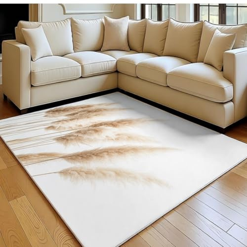 Tappeto 160 x 230 cm canna astratta Tappeto Bagno e Camera da Letto in Flanella Morbida Marrone chiaro Antiscivolo per Tavolino e Decorazione