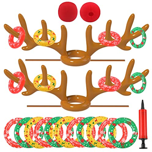 Christmas Games Decorations, Inflatable Reindeer Antler Ring Toss Game, Stocking Stuffers for Men Women Kids Teens Adults, Christmas Party Games Fun Xmas Gifts Carnival Holiday Family
