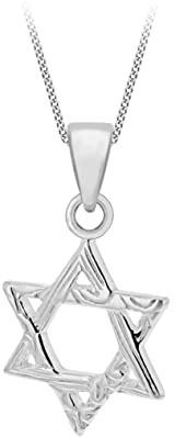 Tuscany Silver Women's Sterling Silver Patterned Star of David Pendant on Curb Chain of 46 cm/18 Inch