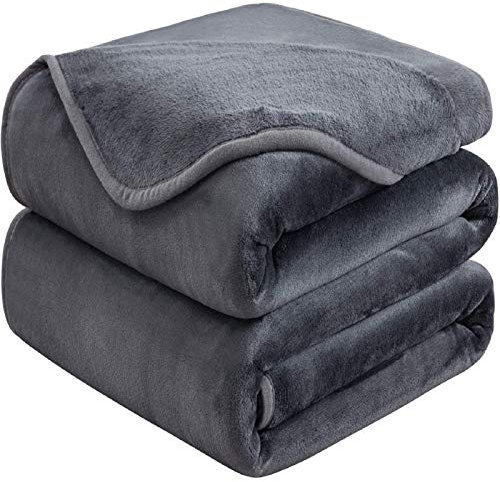 HOZY Manta Suave 350g/m² Franela Reversible - Manta para Cama/Sofa & Cubre Sofas(sin Electricidad Estática) - Manta Universal Cuatro Estaciones - Gris Oscuro 220x240 cm