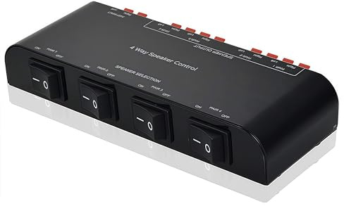Adwits 4-Channel Speaker Switcher Selector Box with Terminal Claps 200W RMS Max 100W Switchable, Black