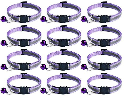 Tafeiya 12x Reflective Design Adjustable Cat Collars More Safety Quick Release Safety Buckle with Bell (Purple)