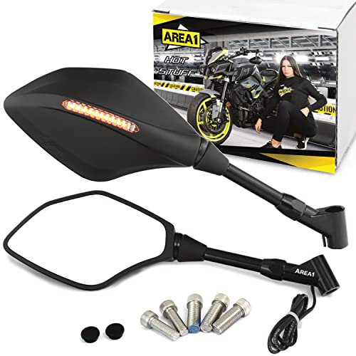 Area1 Universal Motorrad Rückspiegel Paar mit Blinker e-geprüft 2x M10 Rechtsgewinde + Linksgew. für z.B. Duke, SMC/R Z900 Z750 Z650 Z500 Z125 ER-6N MT07 MT09 MT125 CB F Hornet Monster GSX-S GSF