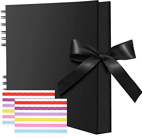 FUNVCE Fotoalbum 80 Schwarze Seiten Scrapbook Fotoalbum zum Selbstgestalten 40Blatt 30.48 x21cm Fotobuch zum Einkleben DIY Spiralalbum Vintage für Baby Valentinstag Geburtstag Geschenk