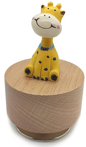 falado Mini Wooden Animal Rotary Music Box with Cute Giraffe Ornament (It's a Small World.)