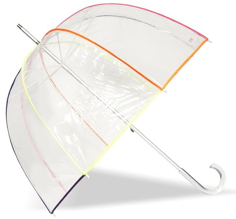 Isotoner Parapluie canne, cloche transparente, résistance au vent, pvc/néon