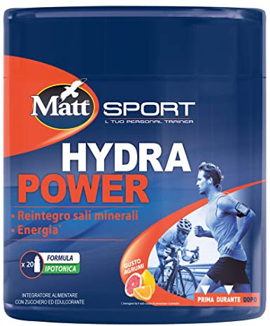 Matt Sport - Hydra Power - Integratore Alimentare in Polvere a Base di Magnesio e Potassio - Utile per il Reintegro dei Sali Mineri e Recupero Energie, Riduce la Stanchezza - Confezione da 400 g