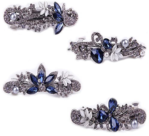 4 Stück Kristall Strass Haarspangen, Double Flower Strass Haarspangen, Französisch Vintage Haarspange, Haarspangen Kopfschmuck, Gelten für Dame Brautjungfern Muttertagsgeschenke(Farbmischung)
