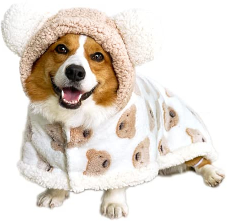 Size Small to Large, Dog Winter Coat with Hat, Kitten Thicken Cloak Blanket, Pets Nightgown for Small Medium Dogs Brown Medium