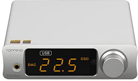 Topping DX3 Pro + Amplificateur de casque Bluetooth 5.0 LDAC décodeur audio DSD512 DAC Amplificateur à faible bruit pour la maison et l'ordinateur Argenté