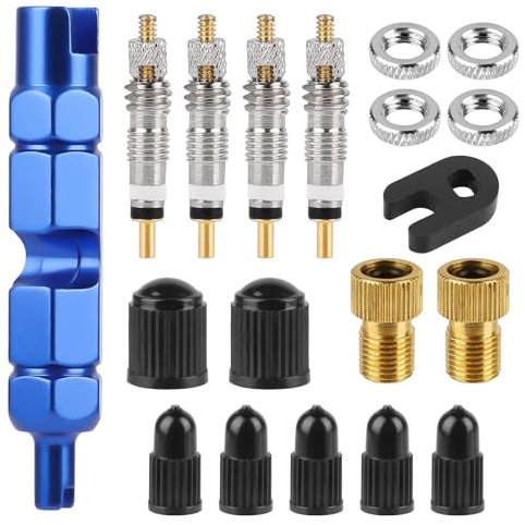 EEEKit Presta Valve Core, 18PCS Bicycle Presta Valve Remover Tool Kit, Universal Replacement Parts Includes Wrench Adapter for Road Bike Cars Tyre