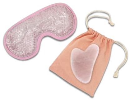 Sun & Sia Gua Sha Quarz rosa Masseur Natursteingesicht + Maske heiße Breite/kalte Natur, Guasha Gesichtsmassage Anti-Age + Relexisant Maske Anti-Concealer, die Migräne lindert