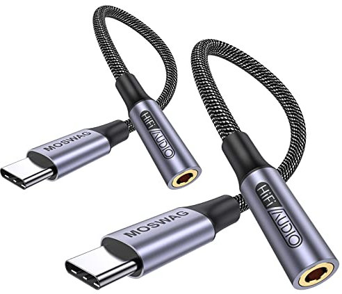 MOSWAG Adattatore jack per cuffie USB C a 3.5mm (2 pacchetti), adattatore audio USB C a cavo Dongle Aux per Samsung Galaxy S22 S21 S20 Ultra S20, Pixel 4 3 2 XL, ipad Pro e altro ancora