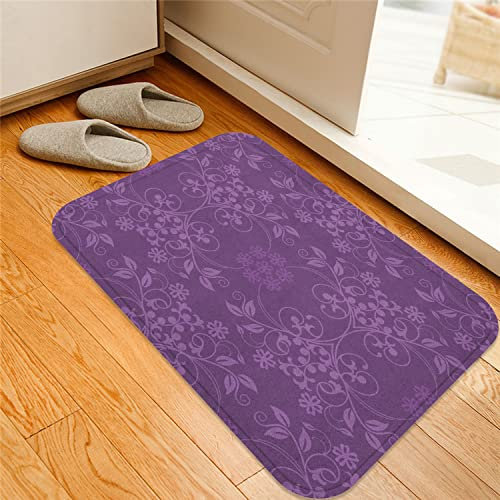 ESVET Badematte rutschfest Teppich,Aubergine wunderschöne wohlgeformte Blumen auf lila Hintergrund Damast Blumengesteck Ornament Violett,Badezimmer Set Matte rutschfest WC-Vorleger 40 x 60 cm