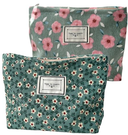 SKHAOVS 2pcs Trousse de Toilette en Velours côtelé Trousse de Toilette de Couleur Unie multifonctionnelle en Velours côtelé Organisateur de Rangement de Toilette de Voyage pour Femmes Filles (Vert)