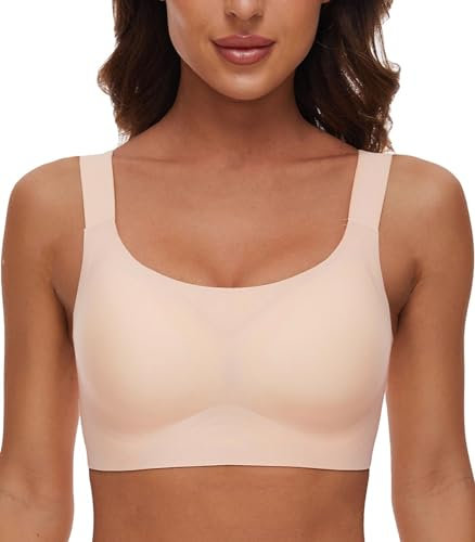 CheChury Nahtloser BH Damen Ohne Bügel Soft BH Bralette Klassischer T Shirt BH Komfort Schalen BHS Weicher Bralette Gepolstert Bustier Große Brüste Schlaf BH Push up Sport BH Seamless Bra,Beige,M