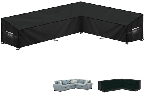 LAMUNI Funda para Muebles en Forma L Fundas Esquinera Jardin Impermeable Fundas Protectora para Sofá de Jardín Funda Muebles Exterior en L Fundas Sofa de Exterior, 300x210x102x80/60cm