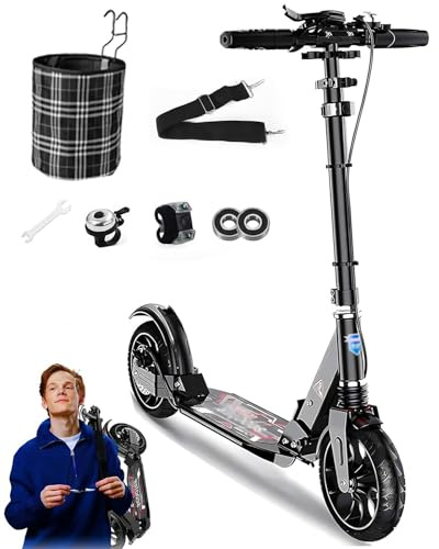 Adjustable City Scooter Adults 150 Kg Load Capacity, City Scooter Children 10 Years, Big Wheel Scooter with Brakes and Shock Absorbers 1