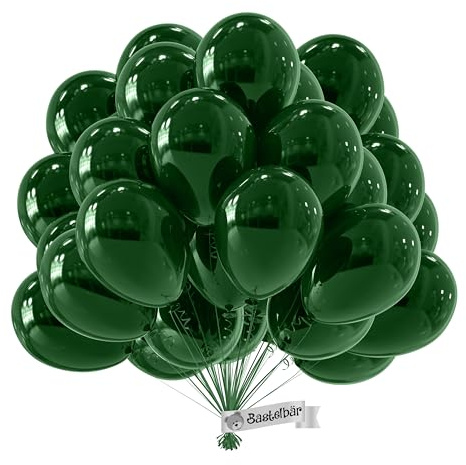 Grüner Bio-Ballon, 100 Stück, hergestellt in der EU, Premium, 100 % Naturlatex, geeignet für Helium, Luftballons, Geburtstag, dunkelgrün, aufblasbar