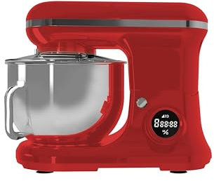 PYRAMIDEA Impastatrice con Display Digitale 8 velocità Testa Sollevabile 1200W con Funzione Pulse Capienza 5,2L Colore Rosso IP5200R