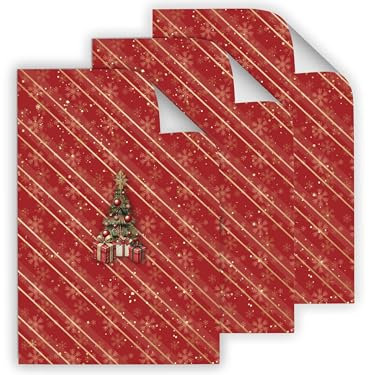 12 Rot Geschenkpapier-Bögen Set hochwertige reißfeste Geschenkverpackung Packpapier mit Muster Motiv Weihnachten Christmas Winter Advent Silvester für Kinder Jungen Mädchen (12 Bögen je A3-Format)