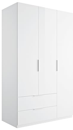AVANTI TRENDSTORE - Paciano - Armadio con 3 ante a battente e 2 cassetti, in legno laminato, nel colore bianco lucido. Dimensioni LAP ca. 119,3x200x58cm